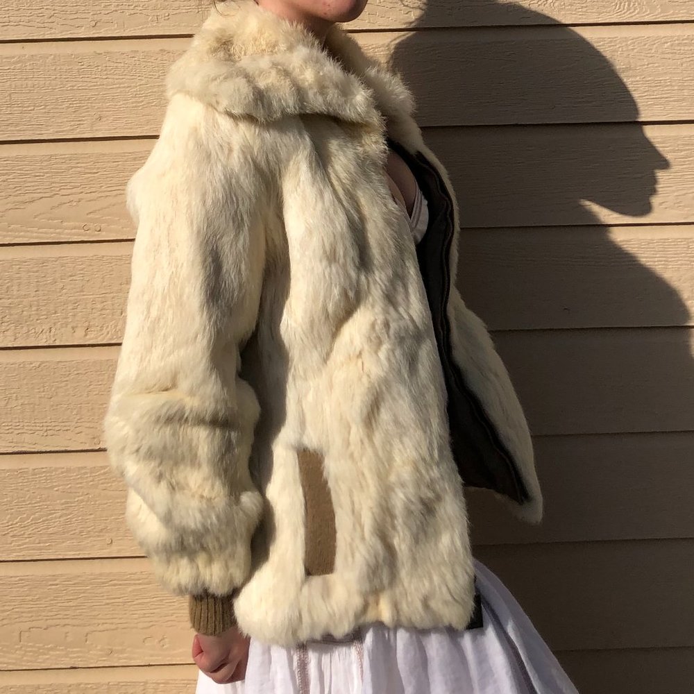 Vintage 70s Real Rabbit Fur Coat Womens Small